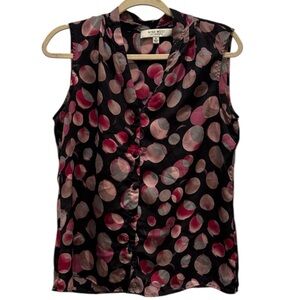 Nine West Black and Pink Patterned Sleeveless Blouse Size 6